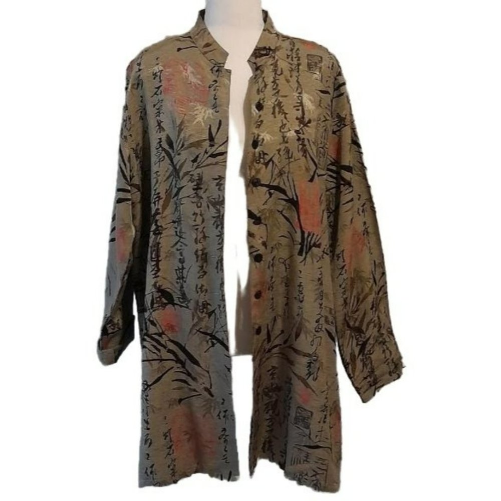 CHICO'S Design Oriental Print Nehru Jacket Topper